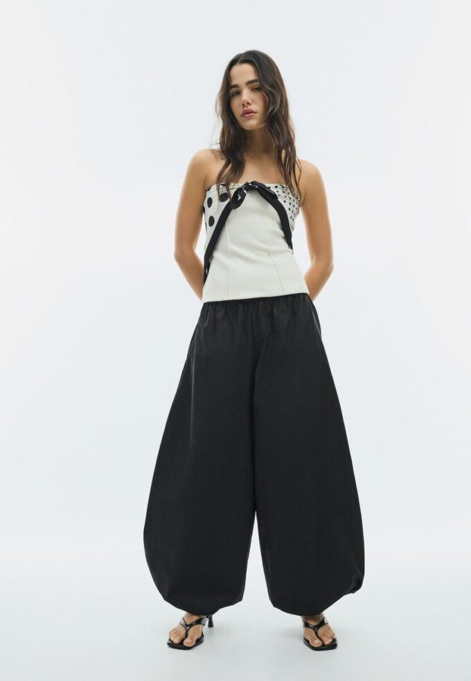 Popeline-Hose mit weitem Schnitt