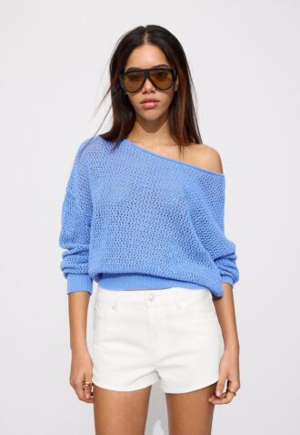 Pullover aus Mesh-Strick mit U-Boot-Ausschnitt