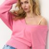 Pullover mit V-Ausschnitt und Fledermausärmeln Pullover mit V-Ausschnitt und Fledermausärmeln
