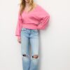 Pullover mit V-Ausschnitt und Fledermausärmeln Pullover mit V-Ausschnitt und Fledermausärmeln