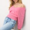 Pullover mit V-Ausschnitt und Fledermausärmeln Pullover mit V-Ausschnitt und Fledermausärmeln