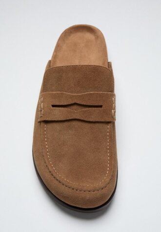 Rückenfreie Leder-Loafer-Clogs