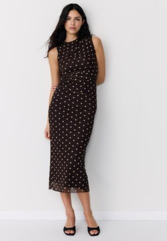 Ärmelloses Midikleid aus Tüll mit Polka-Dots