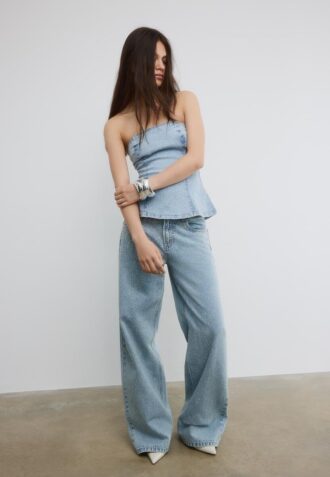 Schimmerndes Denim-Bustier-Oberteil