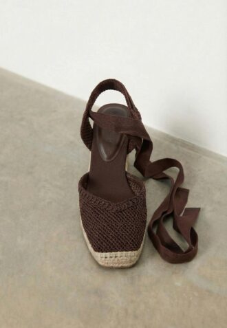 Schnürbare Jute-Plateau-Keilschuhe