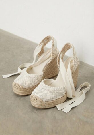 Schnürbare Jute-Plateau-Keilschuhe