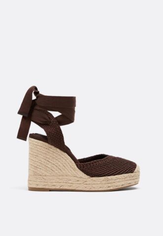 Schnürbare Jute-Plateau-Keilschuhe