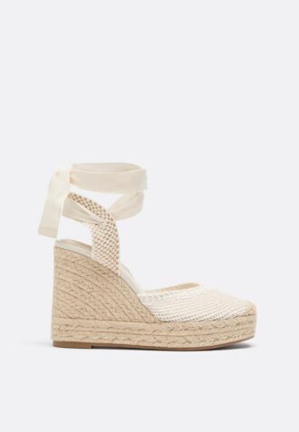 Schnürbare Jute-Plateau-Keilschuhe