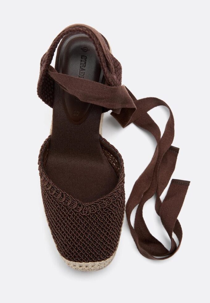 Schnürbare Jute-Plateau-Keilschuhe