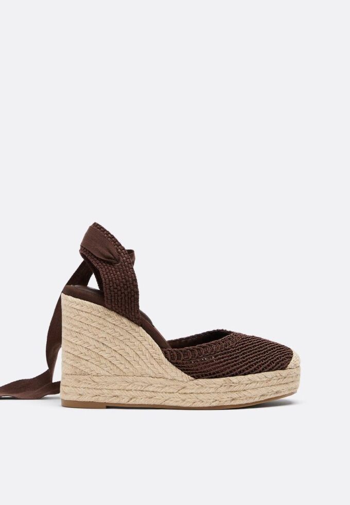 Schnürbare Jute-Plateau-Keilschuhe