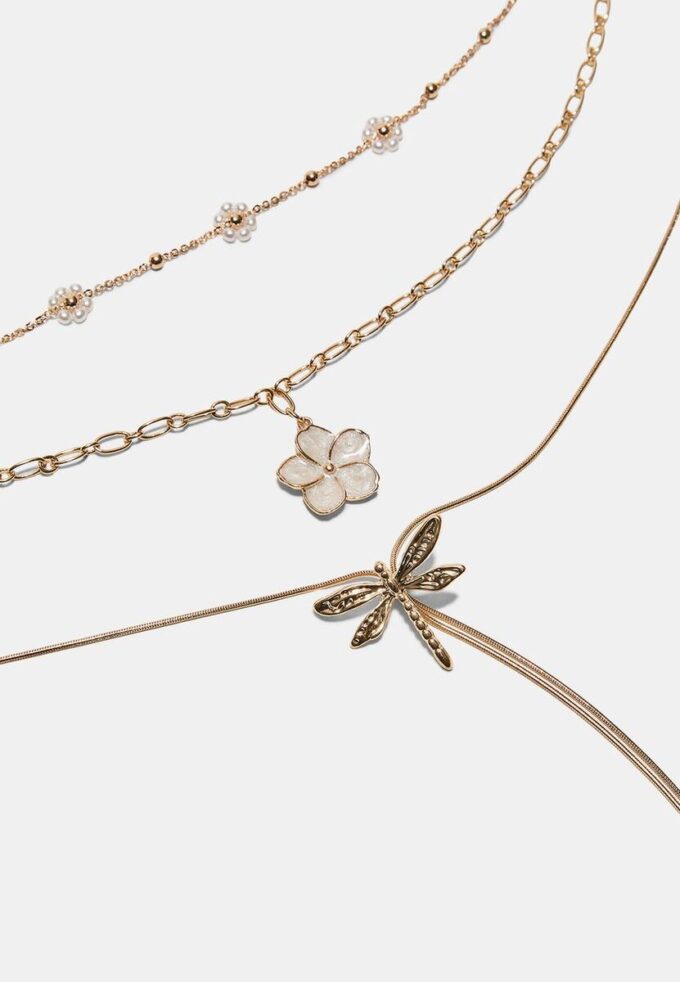 Set mit 3 Blumen- und Libellen-Halsketten