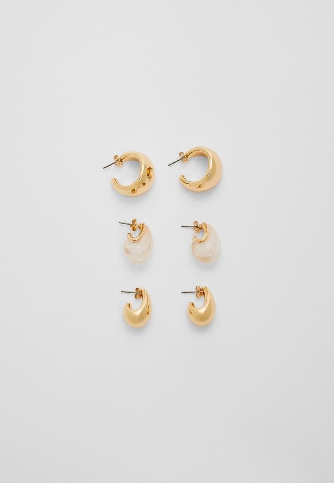 Set mit 3 Paaren voluminöser Mini-Ohrringe