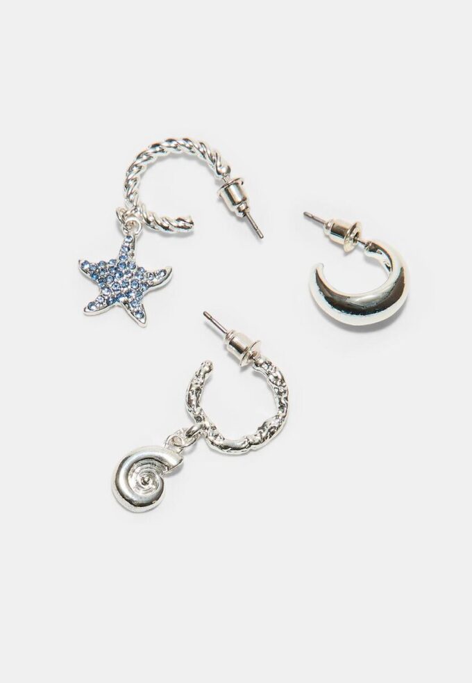 Set mit 9 Strass-Seestern-Ohrringen