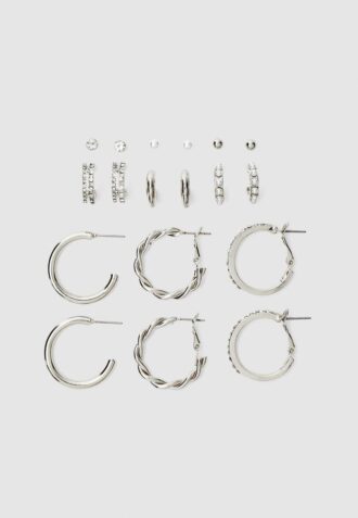 Set mit 9 Strass- und Perlen-Creolen