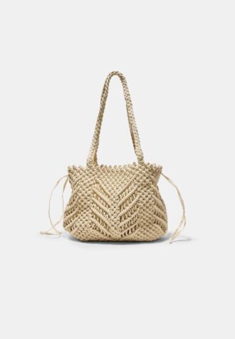 Shopper-Tasche aus Häkelstoff mit Metallfäden