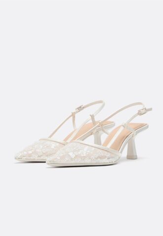 Strass-Mesh-Absatzschuhe mit Kitten-Heel Strass-Mesh-Absatzschuhe mit Kitten-Heel