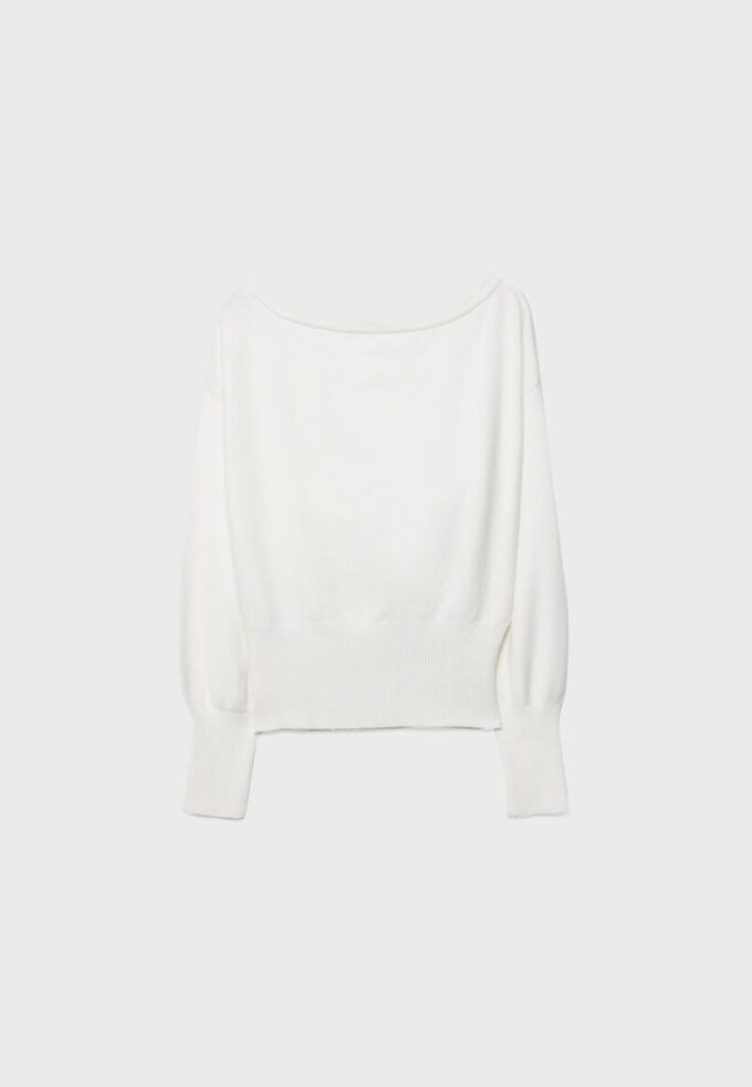 Strickpullover mit asymmetrischem, geripptem Saum Strickpullover mit asymmetrischem, geripptem Saum