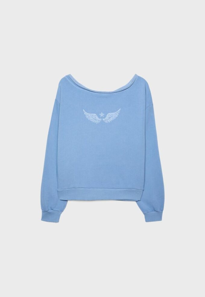 Sweatshirt mit U-Boot-Ausschnitt und Strassflügeln
