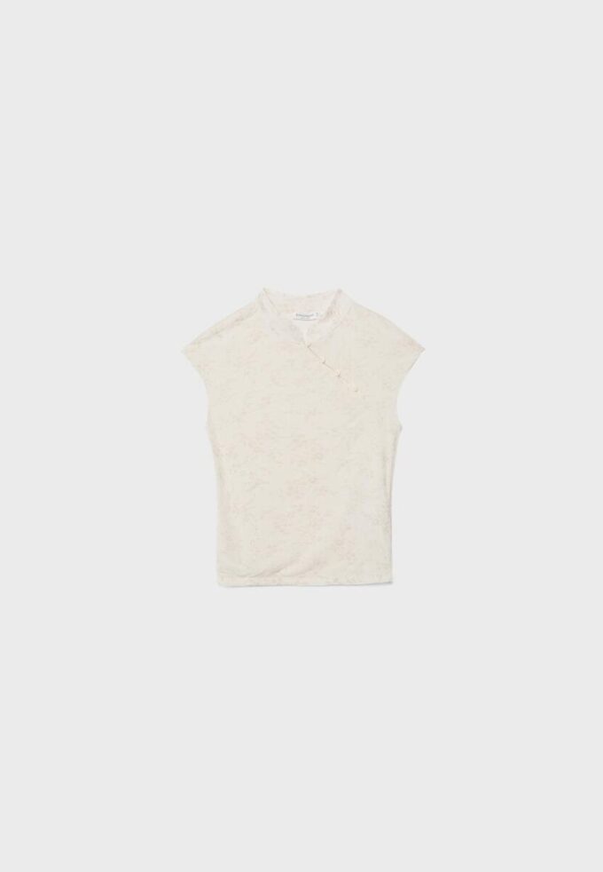 T-Shirt im Qipao-Stil mit Flockdruck