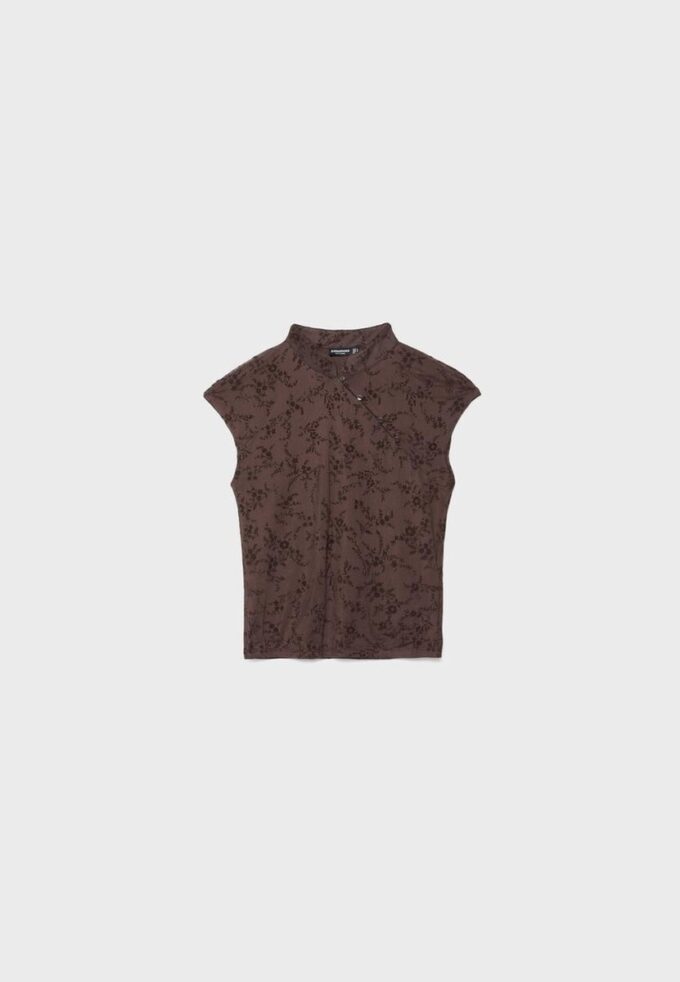 T-Shirt im Qipao-Stil mit Flockdruck T-Shirt im Qipao-Stil mit Flockdruck