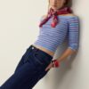 Taillierter gestreifter Strickpullover Taillierter gestreifter Strickpullover