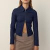 Tailliertes Denim-Hemd aus Bengaline mit doppeltem Reißverschluss Tailliertes Denim-Hemd aus Bengaline mit doppeltem Reißverschluss