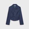 Tailliertes Denim-Hemd aus Bengaline mit doppeltem Reißverschluss Tailliertes Denim-Hemd aus Bengaline mit doppeltem Reißverschluss