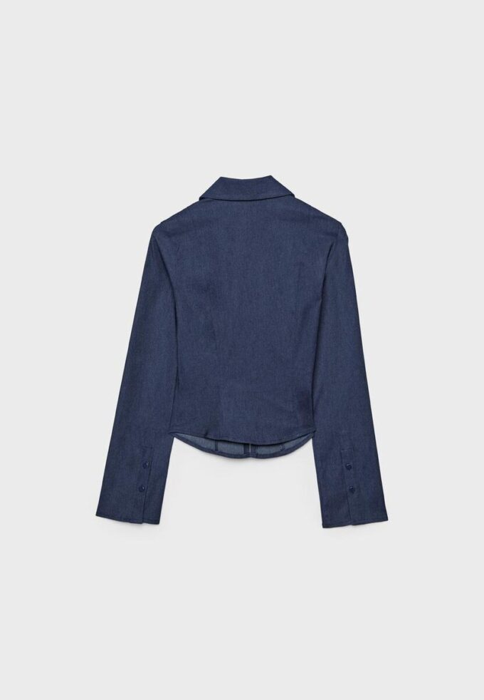 Tailliertes Denim-Hemd aus Bengaline mit doppeltem Reißverschluss Tailliertes Denim-Hemd aus Bengaline mit doppeltem Reißverschluss